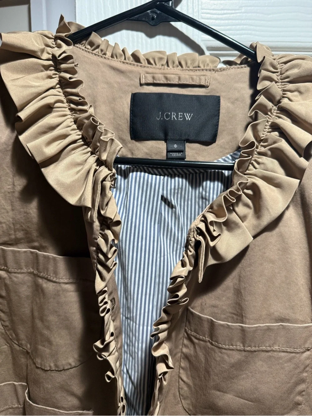 J. Crew Ruffle-Trim Canvas Blazer in Light Tan